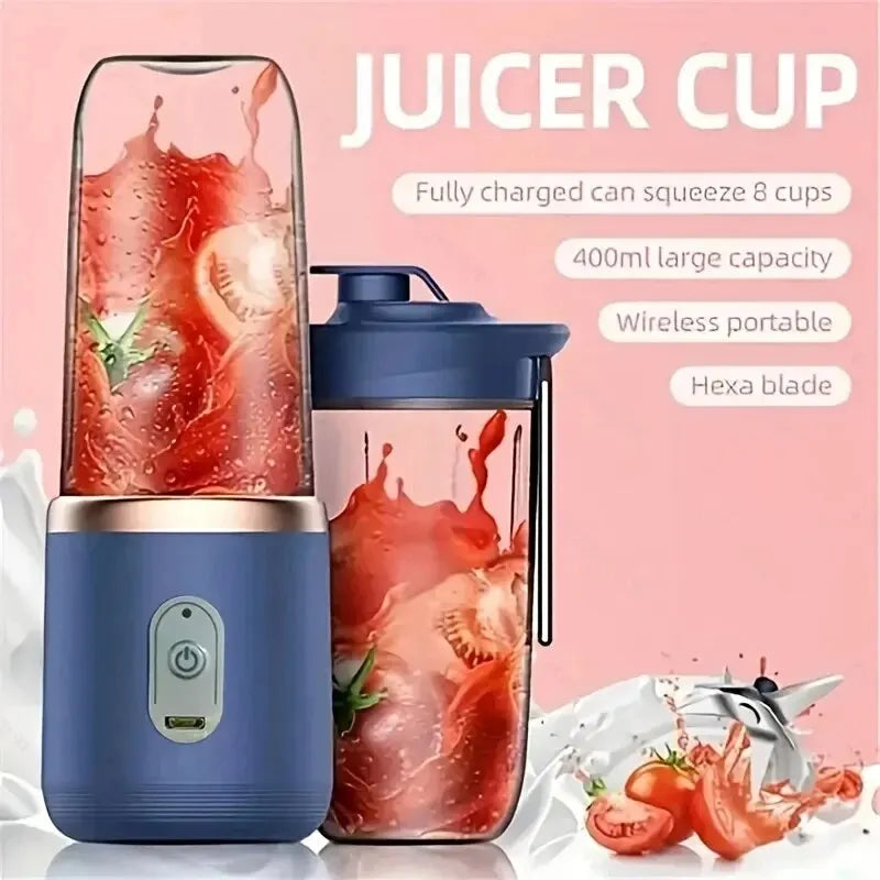 6 Blade Portable Juicer USB Rechargeable Juicer Stainless Steel Blade Cup Juicer Fruit Automatic Smoothie Blender Kitchen Tool